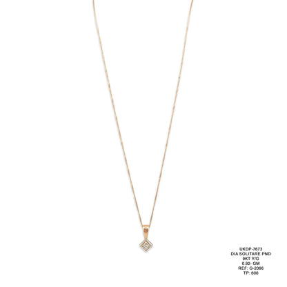 9KT Yellow Gold Diamond Solitaire Pendant 0.92GM – Elegant Solitaire Gold Pendant