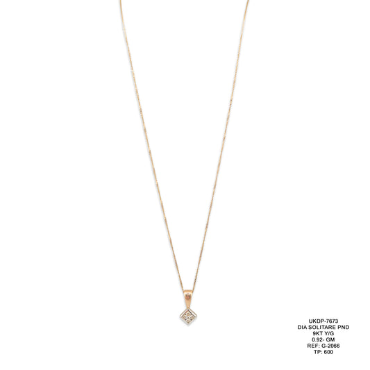 9KT Yellow Gold Diamond Solitaire Pendant 0.92GM – Elegant Solitaire Gold Pendant