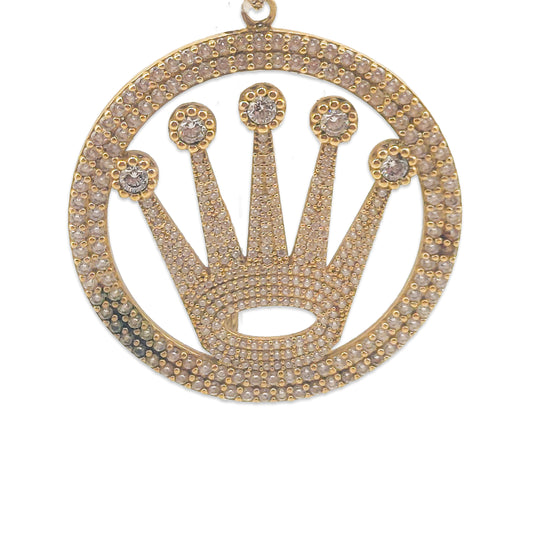 9KT Yellow Gold CZ Rolex Style Pendant 22.52GM – Luxury Cubic Zirconia Designer Gold Pendant