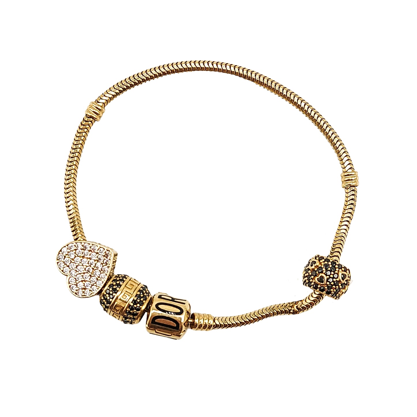14KT Yellow Gold Pandora Style Bracelet 13.52GM – Elegant Designer Charm Bracelet