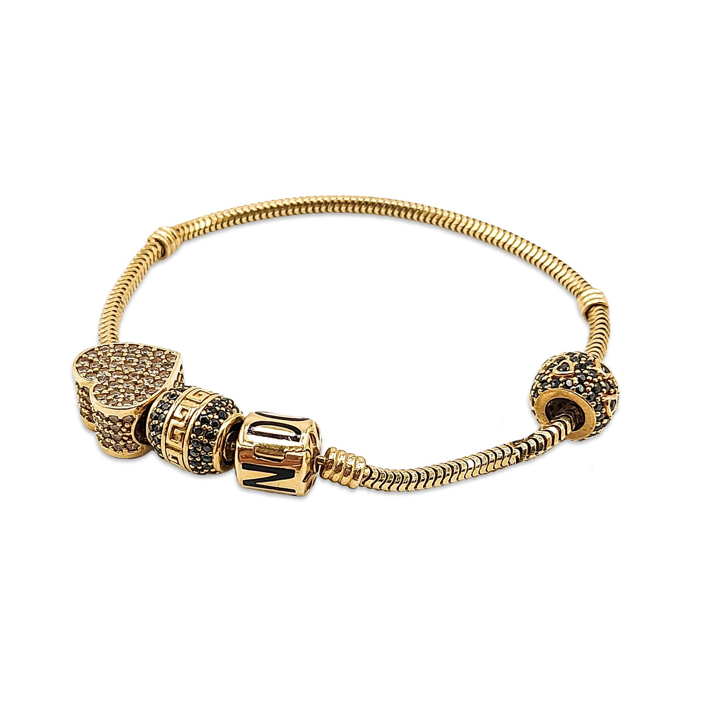 14KT Yellow Gold Pandora Style Bracelet 13.52GM – Elegant Designer Charm Bracelet