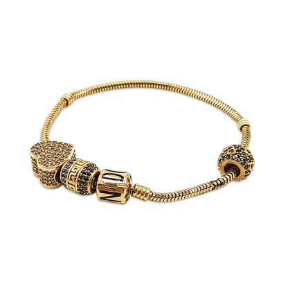 14KT Yellow Gold Pandora Style Bracelet 13.52GM – Elegant Designer Charm Bracelet