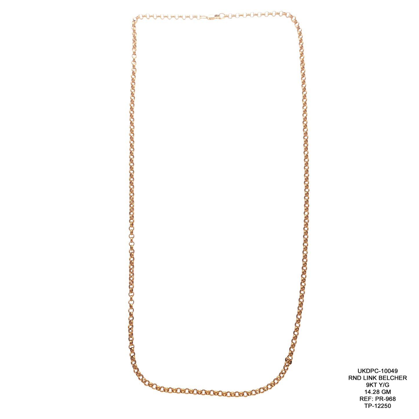 9KT Yellow Gold Round Link Belcher Chain 14.28GM – Classic Elegant Gold Chain