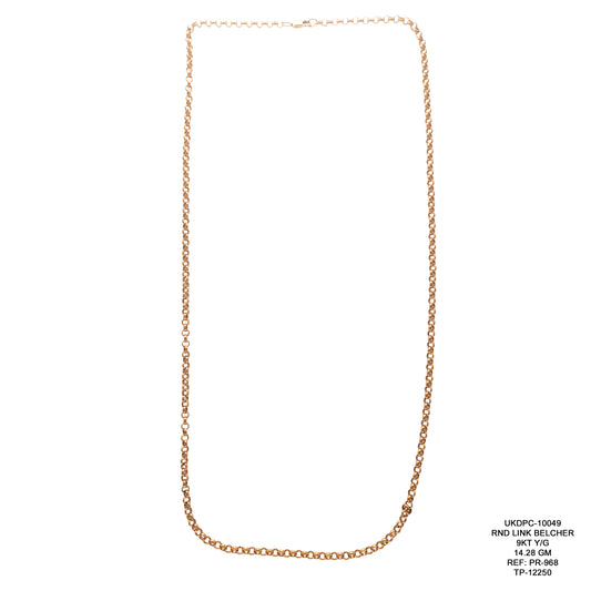 9KT Yellow Gold Round Link Belcher Chain 14.28GM – Classic Elegant Gold Chain