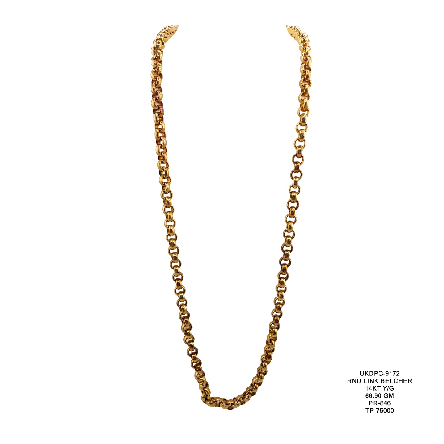 14KT Yellow Gold Round Link Belcher Chain 66.90GM – Heavy Luxury Gold Necklace