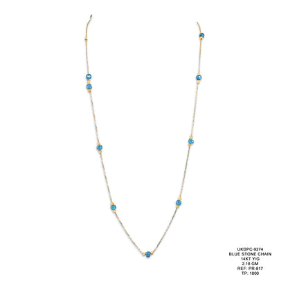 14KT Yellow Gold Blue Stone Chain 2.18GM – Elegant Blue Stone Gold Necklace