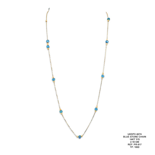 14KT Yellow Gold Blue Stone Chain 2.18GM – Elegant Blue Stone Gold Necklace