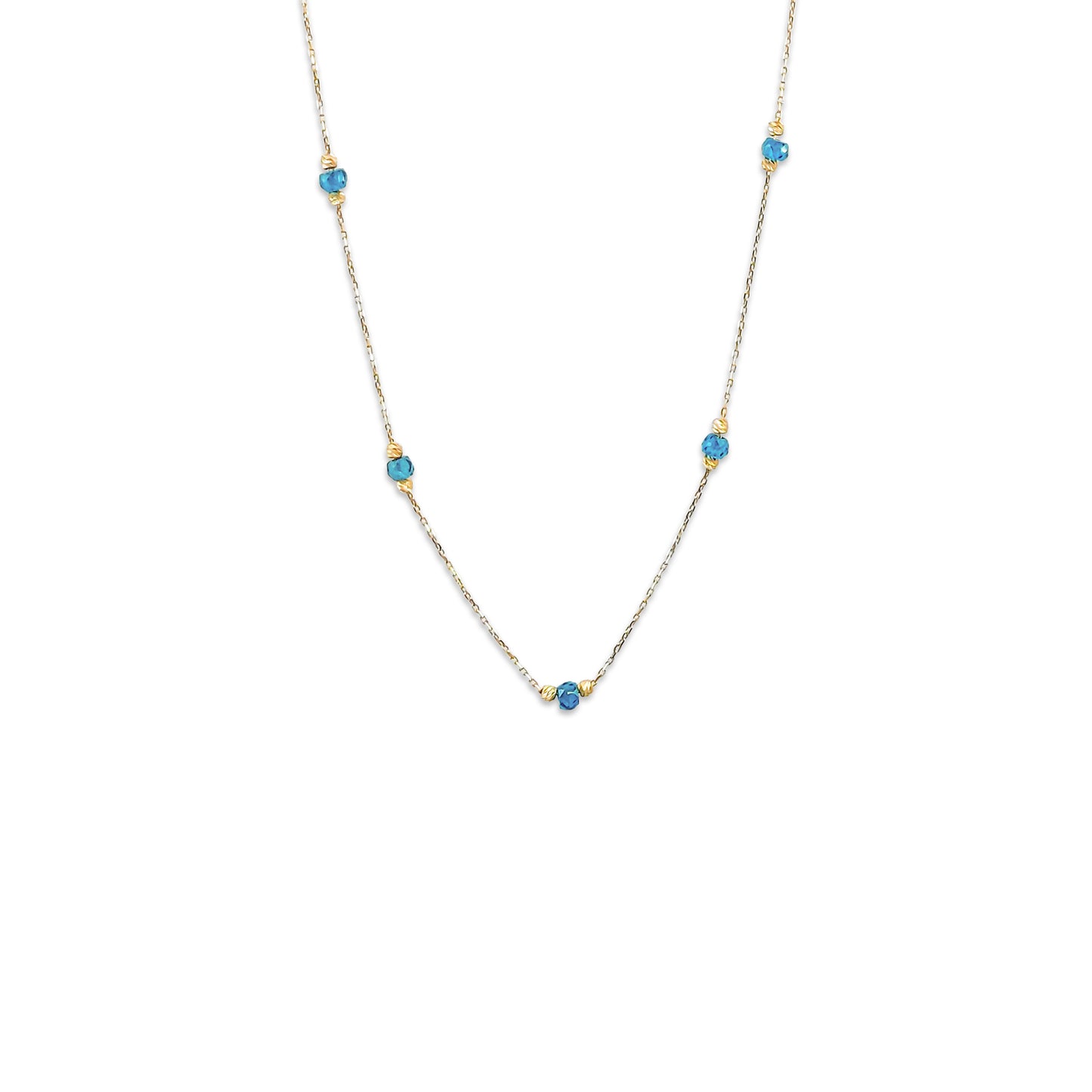 14KT Yellow Gold Blue Stone Chain 2.18GM – Elegant Blue Stone Gold Necklace