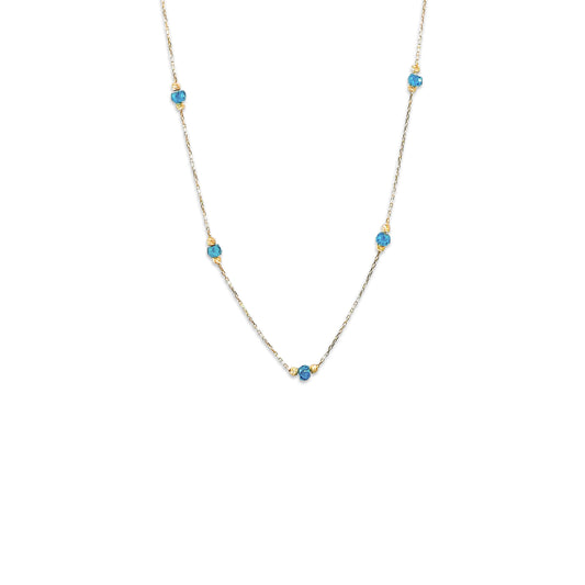 14KT Yellow Gold Blue Stone Chain 2.18GM – Elegant Blue Stone Gold Necklace