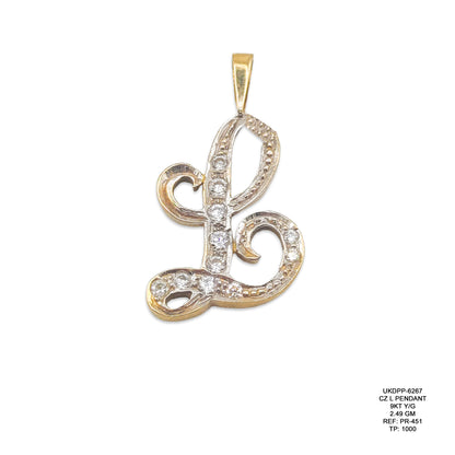 9KT Yellow Gold CZ Letter L Pendant 2.49GM – Cubic Zirconia Initial L Gold Pendant