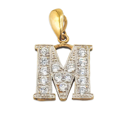 9KT Yellow Gold Letter M CZ Alphabet Pendant 3.73GM – Cubic Zirconia Initial Gold Pendant