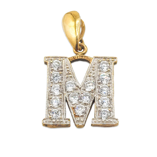 9KT Yellow Gold Letter M CZ Alphabet Pendant 3.73GM – Cubic Zirconia Initial Gold Pendant