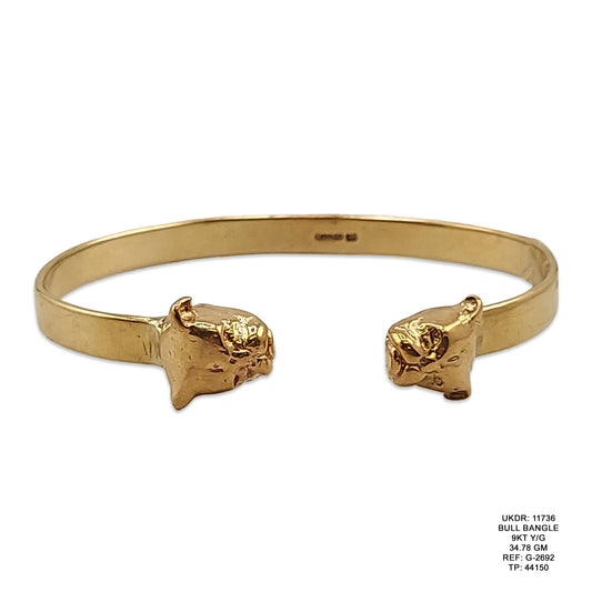 9KT Yellow Gold Bull Bangle 34.78GM – Heavy Luxury Designer Gold Bracelet
