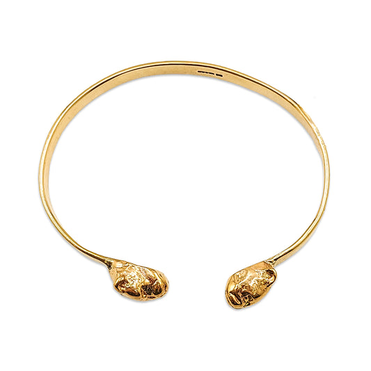9KT Yellow Gold Bull Bangle 34.78GM – Heavy Luxury Designer Gold Bracelet
