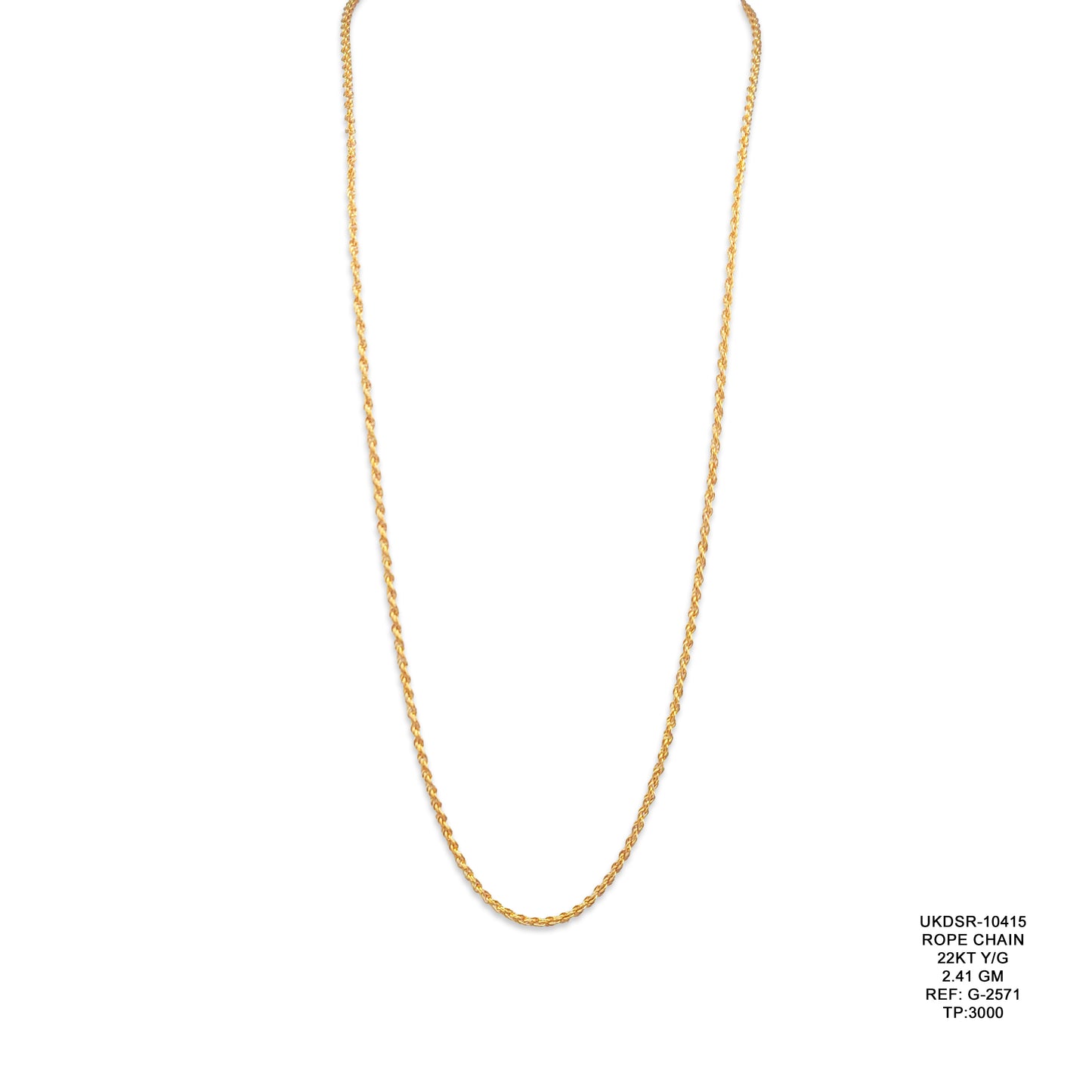 22KT Yellow Gold Rope Chain 2.41GM – Elegant Twisted Gold Chain Necklace