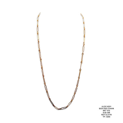 9KT Yellow Gold Box Design Chain 6.92GM – Elegant Geometric Gold Chain Necklace
